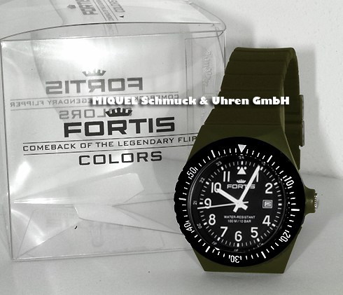 Fortis Colors Uhr mit Wechselarmband in olivgrün