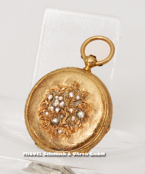 Kleine goldene Taschenuhr aus 750er Geldgold - sehr flach, selten